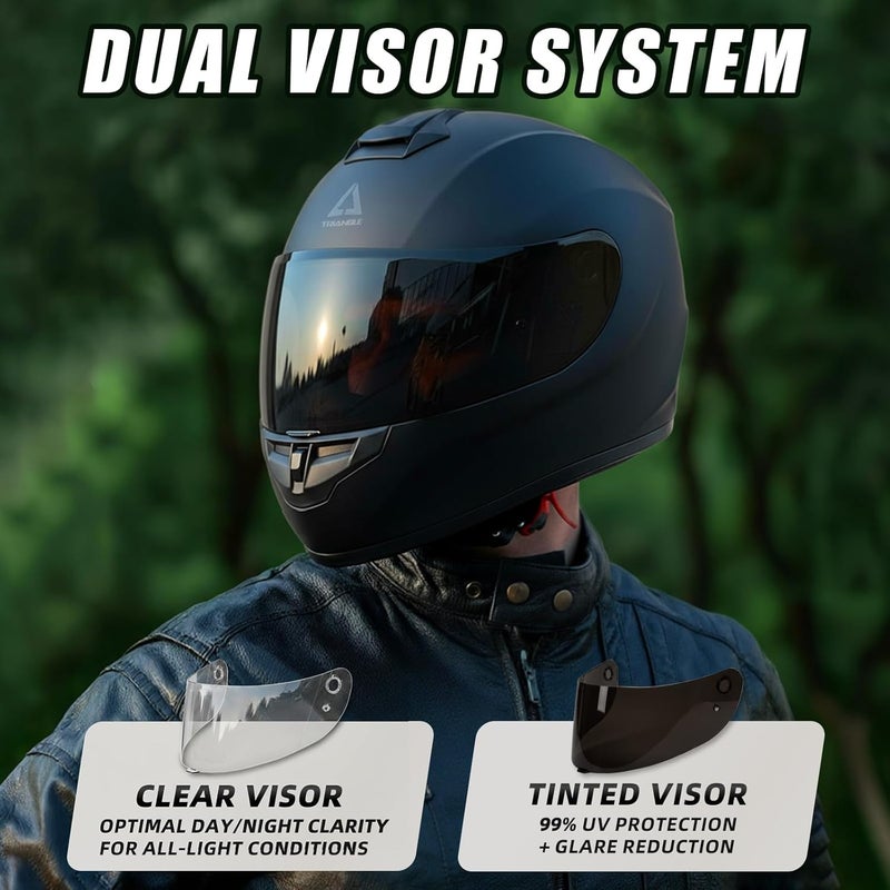 triangle Motorcycle Helmets Full Face Motorcycle Helmet for Men & Women with Tinted and Clear Visor Meet Dot Approved (Matte Black, S) - Image 5